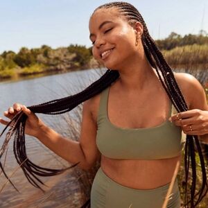 Aerie Wide Strap Scoop Bikini Top L NWT Olive Y2K Swimwear